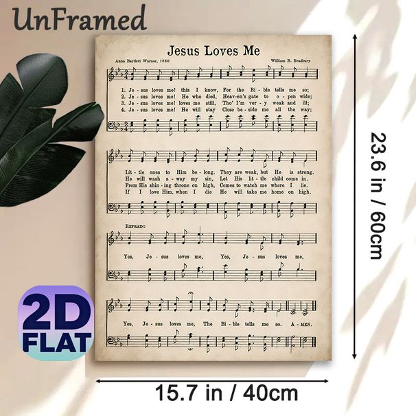Jesus Loves Me Hymn Painting Poster, Vintage Sheet Music Style Poster, Warm Religious-inspired Decor Ideal For Home, Church Or Prayer Space_maomaolike.com