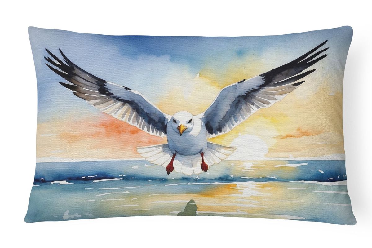 Birds, Birds, Birds Throw Pillow Throw Pillow For Indoor Couch Bed Outdoor Patio Washable, Gull Flying Low 7517,12Hx16W_maomaolike.com