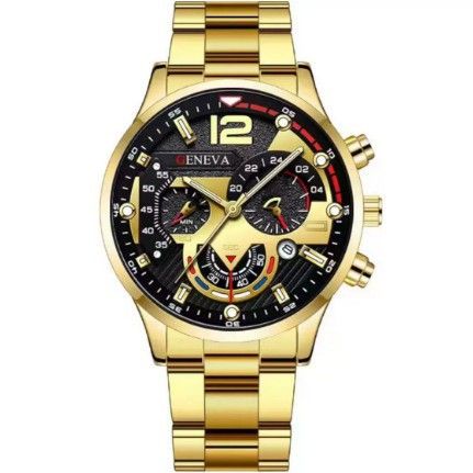 Luxury Men Quartz Wrist Watch With Roman Scale, Cross Necklace Fashion Bracelet Ring Set, Ideal Father's Day Valentine Gift For Dad Boyfriend Family_maomaolike.com