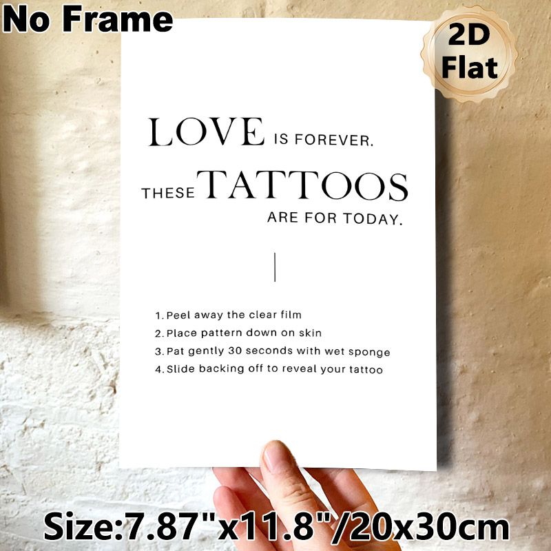 Love Themed Temporary Tattoo Guide Painting Poster, Minimalist Black & White Typographic Poster, Clear Step-by-Step Application Instructions, Ideal_maomaolike.com