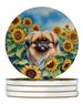 Pekingese In Sunflowers Large Sandstone Coasters Pack Of 4 Absorbent Round Coasters Decor Gifts For Men Or Women, 4 In, Multicolor_maomaolike.com