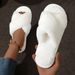 Women’s Cross Band Fur Slippers Indoor Furry Fuzzy Open Toe Shoes Home Cozy Warm Slides Double Straps Slipper Soft Sole_maomaolike.com