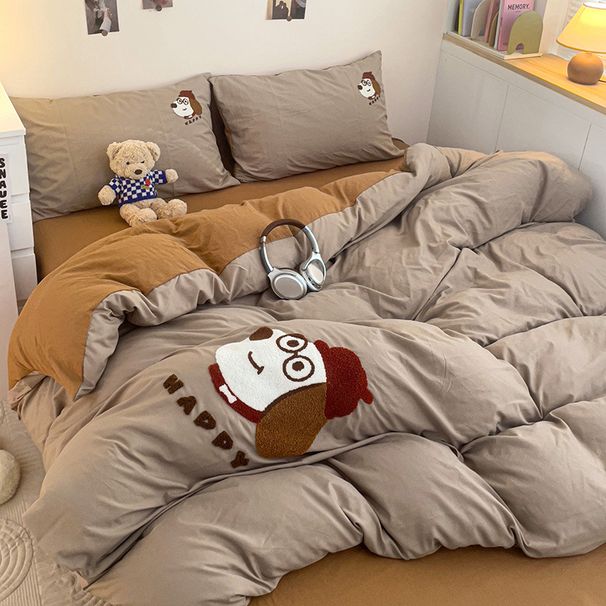 Wholesale INS Style Skin-Friendly Towel Embroidered Four-Piece Soft Cute Cartoon Washed Cotton 4-Piece Bedding Set_maomaolike.com