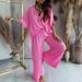 Women's Clothing V neck bat sleeve top casual pants set_maomaolike.com