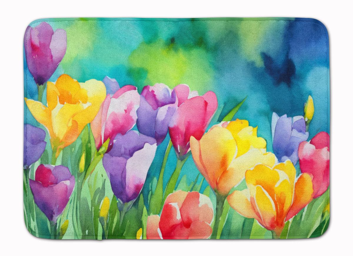 Freesias In Watercolor Memory Foam Kitchen Mat Machine Washable Anti-Fatigue Mat Cushion Comfort Bath Mat Or Kitchen Rug_maomaolike.com