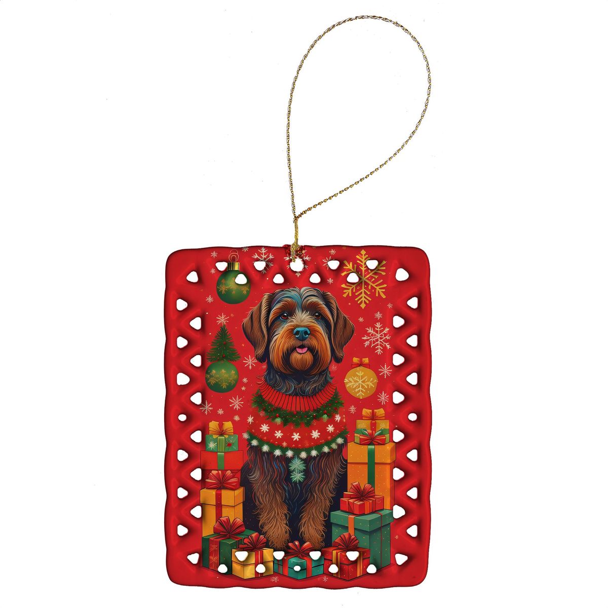 Wirehaired Pointing Griffon Holiday Christmas Porcelain Ornament Christmas Tree Hanging Decorations For Home Christmas Holiday, Rectangle, Gift, Multicolor_maomaolike.com
