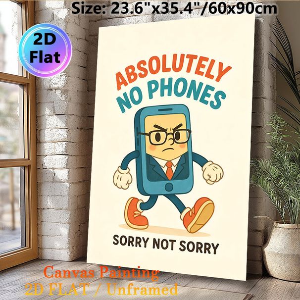 No Phones Themed Painting Poster, Vintage Cartoon Grumpy Anthropomorphic Phone Poster, Clear No-Phone Reminder, Ideal For Office, Meeting Room And_maomaolike.com