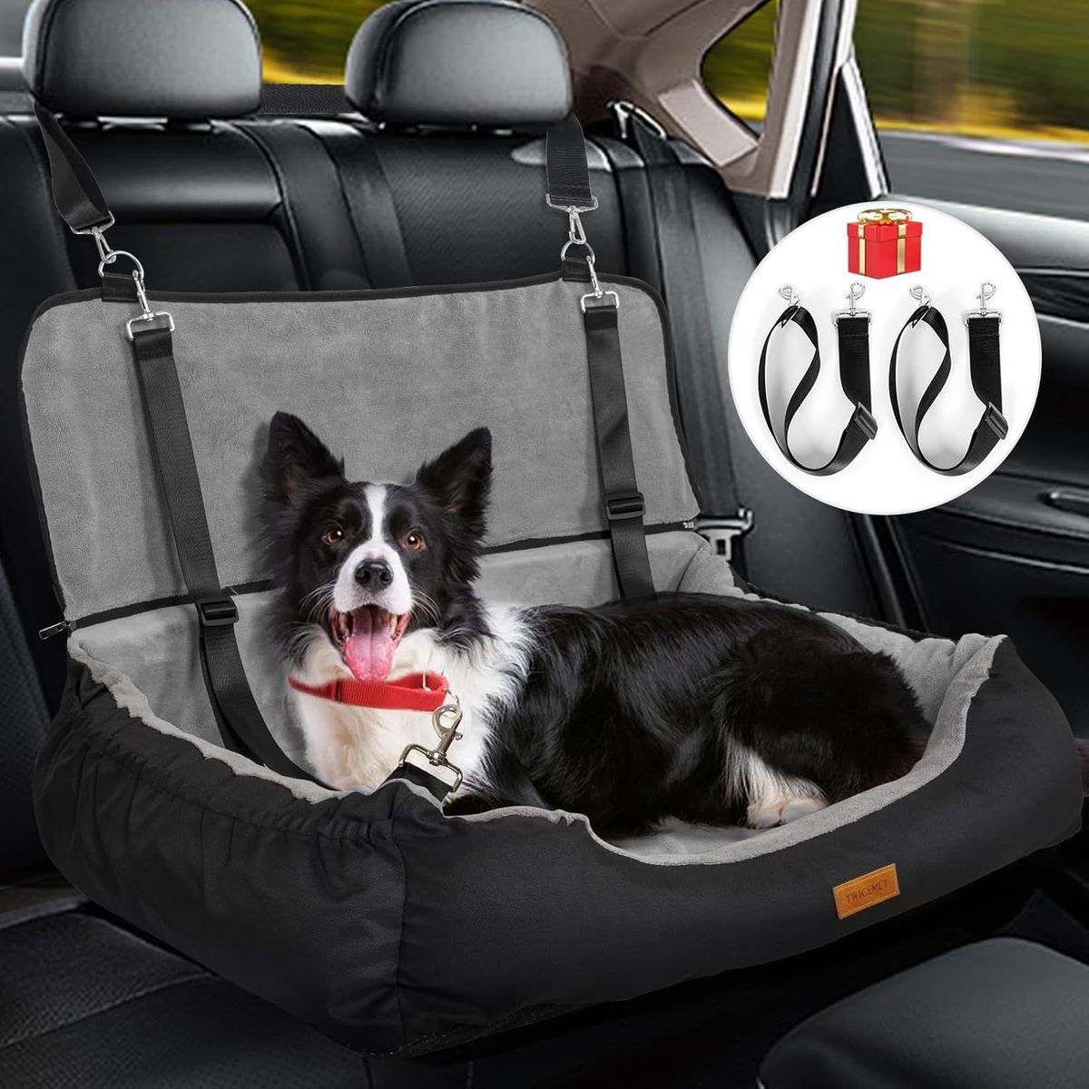 coral Fleece Dog Booster Seat, Pet Travel Bed With Storage And Clip-on Leash, For Large Dogs 70 Lbs Or 2 Medium/Small Dogs_maomaolike.com