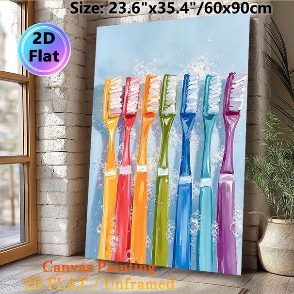 Colorful Toothbrushes Painting Poster, Vibrant Oil Painting Style Poster, Cheerful Multi-colored Toothbrushes With Foam Bubbles, Adds Lively_maomaolike.com