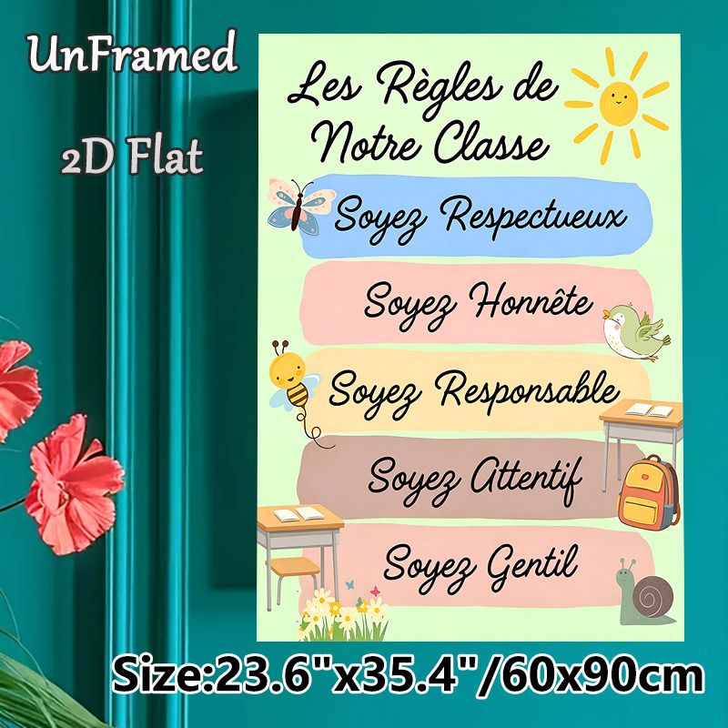 French Classroom Rules Painting Poster, Cute Cartoon Style Poster, Colorful Illustrated French Class Behavioral Rules With Lovely Animal Motifs_maomaolike.com
