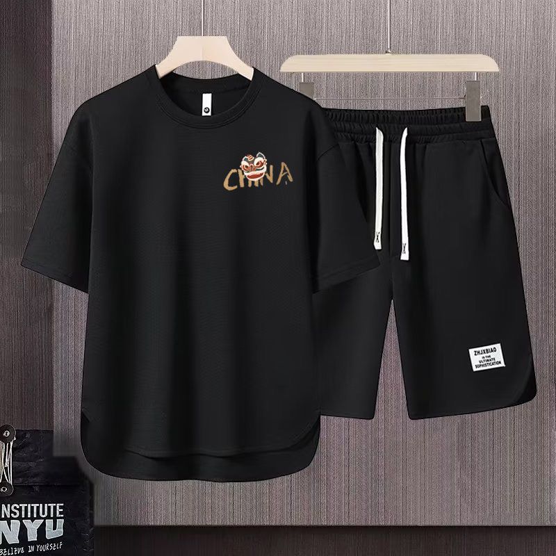 Men's Clothing 2024 Waffle Casual Summer Suit Men's Loose Teen Short sleeved T shirt Shorts Handsome Two piece Suit_maomaolike.com