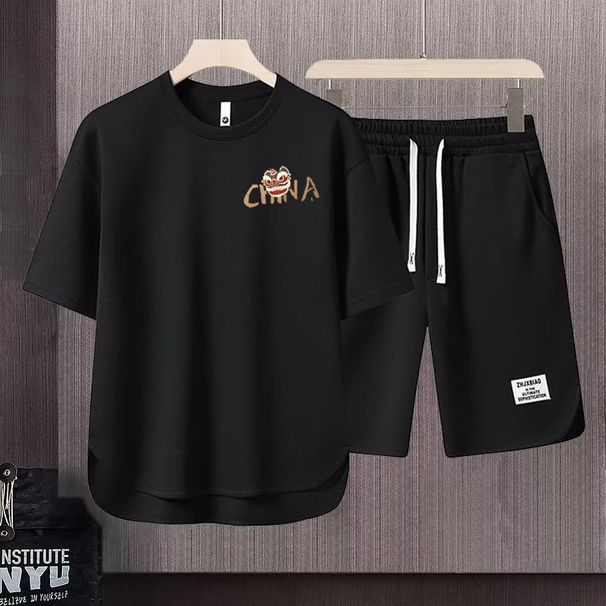 Men's Clothing 2024 Waffle Casual Summer Suit Men's Loose Teen Short sleeved T shirt Shorts Handsome Two piece Suit_maomaolike.com