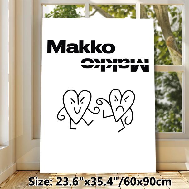 Makko Cartoon Heart Emotion Painting Poster, Minimalist Black & White Line-art Poster, Expressive Contrasting-mood Heart Figures, Chic Wall Decor_maomaolike.com