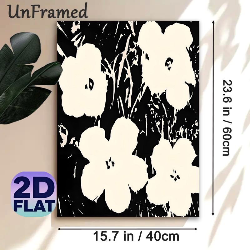 Abstract Floral Painting Poster, Monochrome Minimalist Abstract Flower & Branch Scene Poster, Sleek Artistic Wall Decor Suitable For Living Room_maomaolike.com