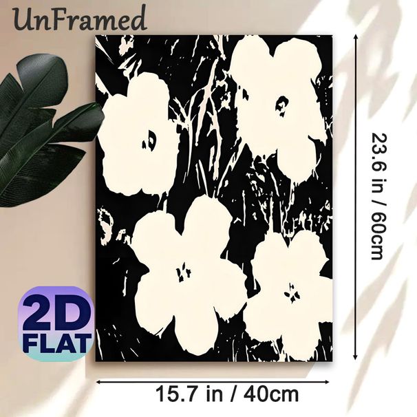 Abstract Floral Painting Poster, Monochrome Minimalist Abstract Flower & Branch Scene Poster, Sleek Artistic Wall Decor Suitable For Living Room_maomaolike.com