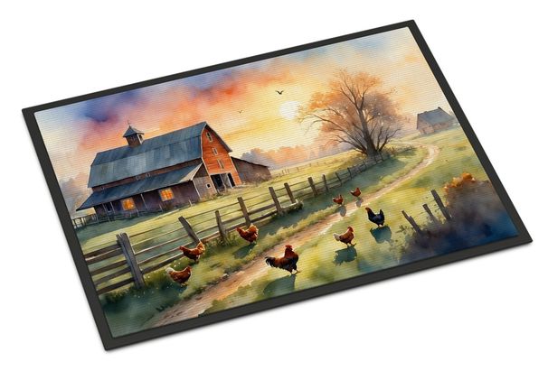 Chicken Farmyard Sunrise Doormat Front Door Mat Indoor Outdoor Rugs For Entryway, Non Slip Washable Low Pile, 24H X 36W_maomaolike.com