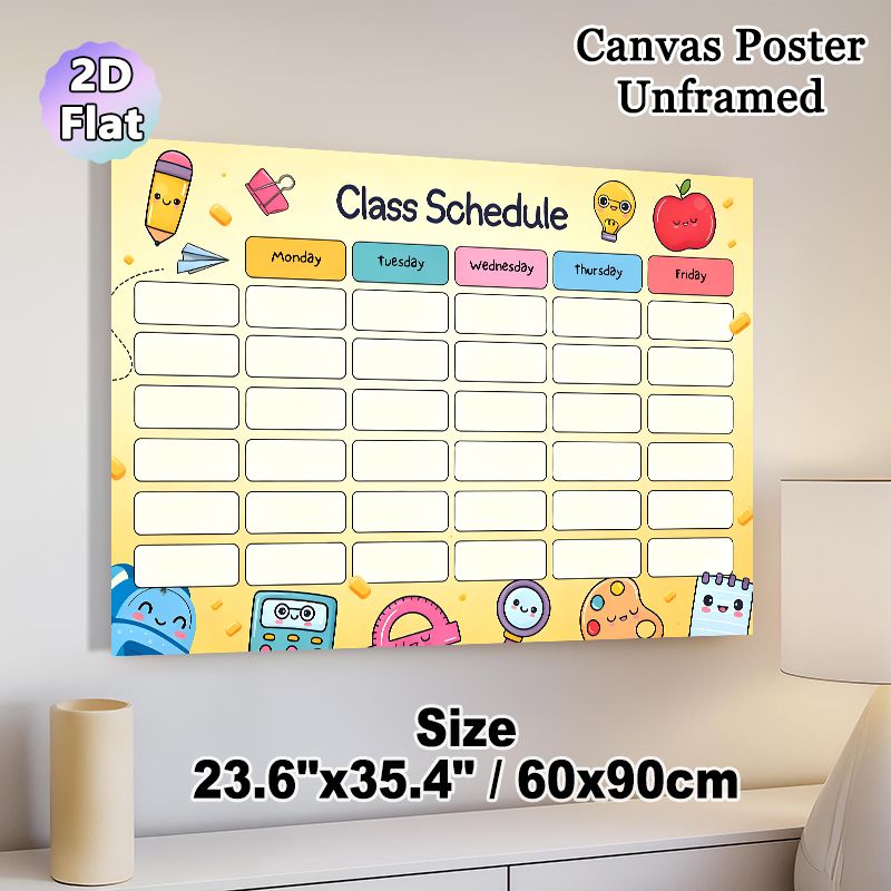 Class Schedule Painting Poster, Cute Cartoon-style Colorful Stationery Pattern Poster, Practical Layout To Organize Daily Classes, Ideal For_maomaolike.com