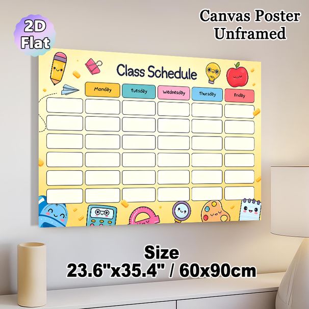 Class Schedule Painting Poster, Cute Cartoon-style Colorful Stationery Pattern Poster, Practical Layout To Organize Daily Classes, Ideal For_maomaolike.com