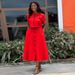 Women's new temperament round neck short-sleeved top high waist button-down skirt suit_maomaolike.com
