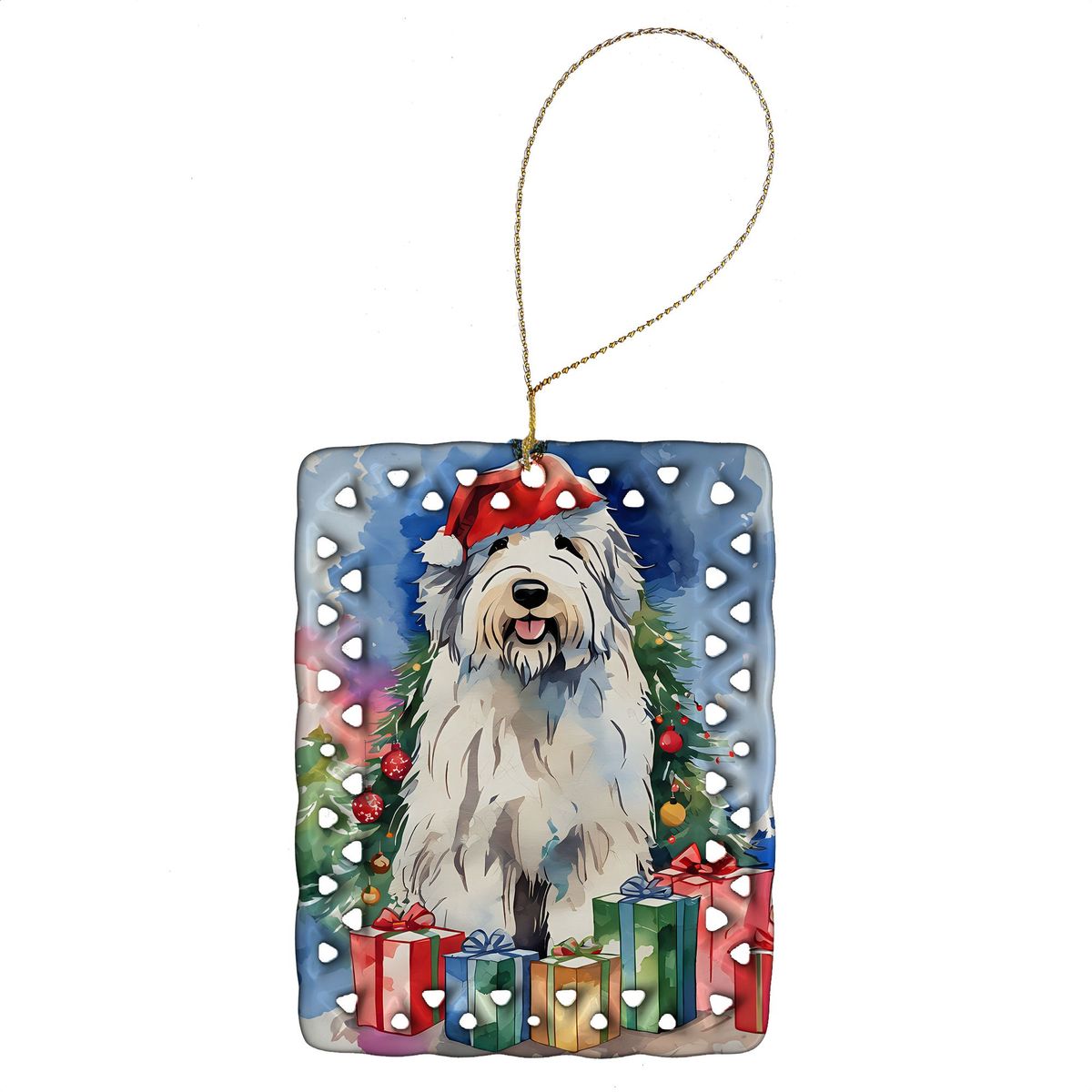 Old English Sheepdog Christmas Porcelain Ornament Christmas Tree Hanging Decorations For Home Christmas Holiday, Rectangle, Gift, Multicolor_maomaolike.com
