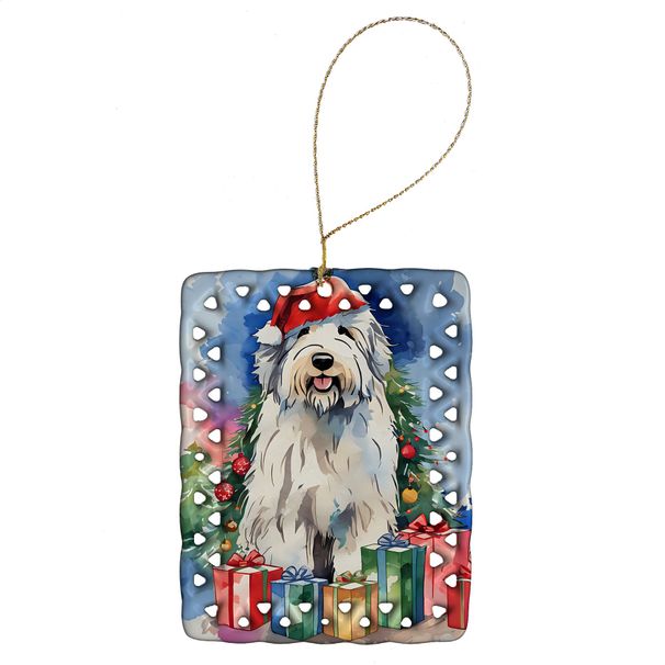 Old English Sheepdog Christmas Porcelain Ornament Christmas Tree Hanging Decorations For Home Christmas Holiday, Rectangle, Gift, Multicolor_maomaolike.com