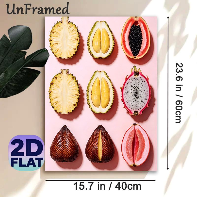 Tropical Fruit Slice Painting Poster, Vibrant Fresh Sliced Exotic Fruits Poster, Eye-catching Colorful Fruit Display, Ideal For Kitchen And Dining_maomaolike.com