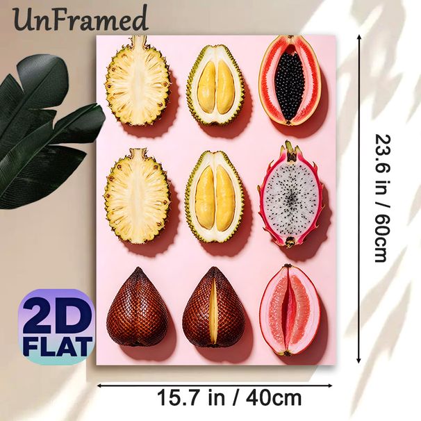 Tropical Fruit Slice Painting Poster, Vibrant Fresh Sliced Exotic Fruits Poster, Eye-catching Colorful Fruit Display, Ideal For Kitchen And Dining_maomaolike.com