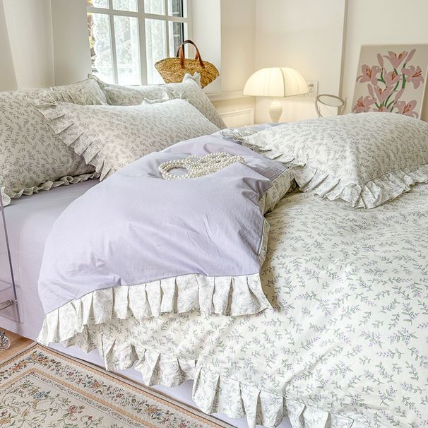 New Pastoral Floral Series Lace Style All-Cotton Korean Version Ruffled Four-Piece Set Factory Wholesale Trade_maomaolike.com