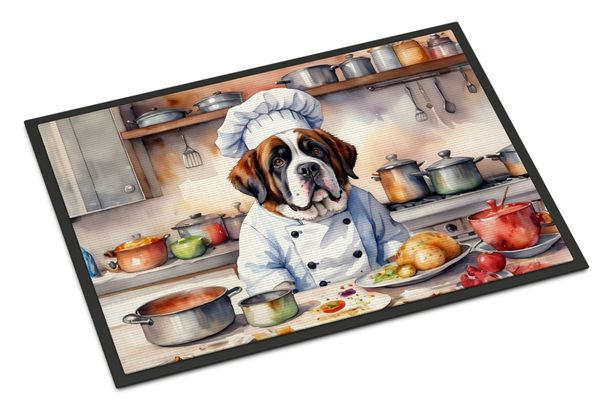 Saint Bernard The Chef Doormat Front Door Mat Indoor Outdoor Rugs For Entryway, Non Slip Washable Low Pile, 24H X 36W_maomaolike.com