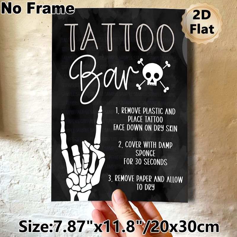 Tattoo Bar Themed Painting Poster, Dark Watercolor Style Skull & Skeleton Hand Poster, With Clear Tattoo Application Steps, Ideal For Party, Tattoo_maomaolike.com
