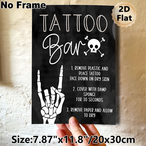 Tattoo Bar Themed Painting Poster, Dark Watercolor Style Skull & Skeleton Hand Poster, With Clear Tattoo Application Steps, Ideal For Party, Tattoo_maomaolike.com