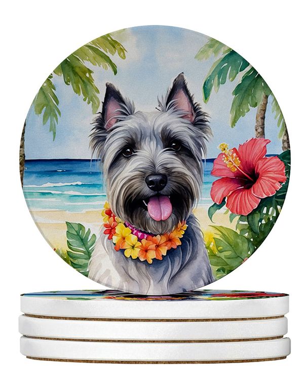 Skye Terrier Luau Large Sandstone Coasters Pack Of 4 Absorbent Round Coasters Decor Gifts For Men Or Women, 4 In, Multicolor_maomaolike.com