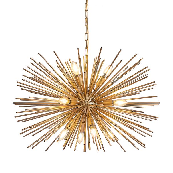 29 Mid-Century Modern 12-Light Starburst Chandelier Gold Sputnik Pendant Light Fixture For Living Room, Dining Room, Or Foyer Bulb Not Included_maomaolike.com