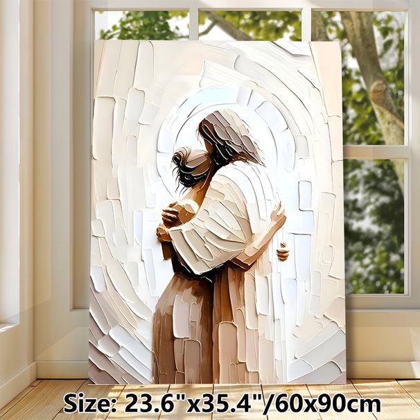 Mother & Daughter Embrace Painting Poster, Soft-toned Abstract Textured Poster, Warm Emotional Artwork Suitable For Living Room, Bedroom_maomaolike.com