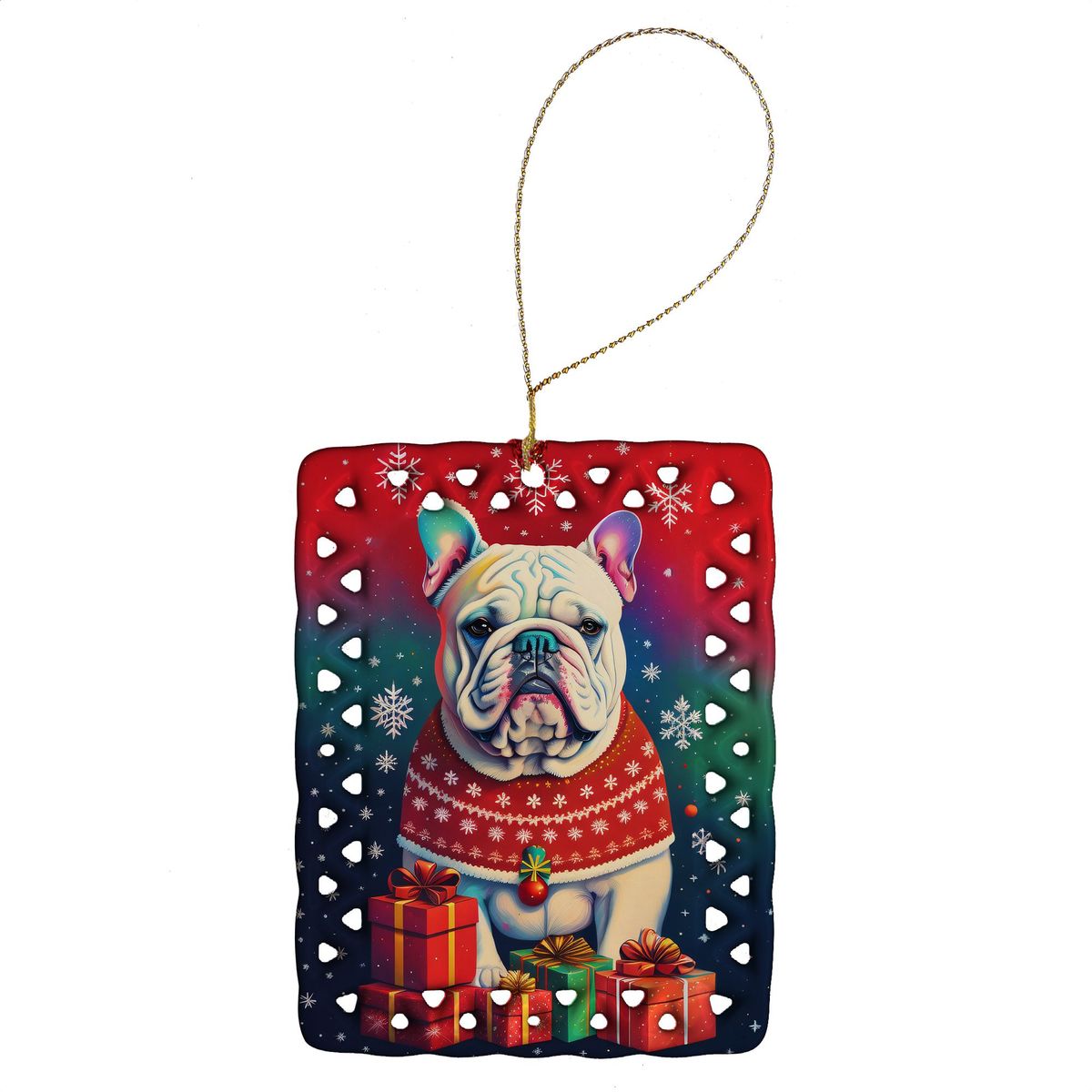 English Bulldog Holiday Christmas Porcelain Ornament Christmas Tree Hanging Decorations For Home Christmas Holiday, Rectangle, Gift, Multicolor_maomaolike.com