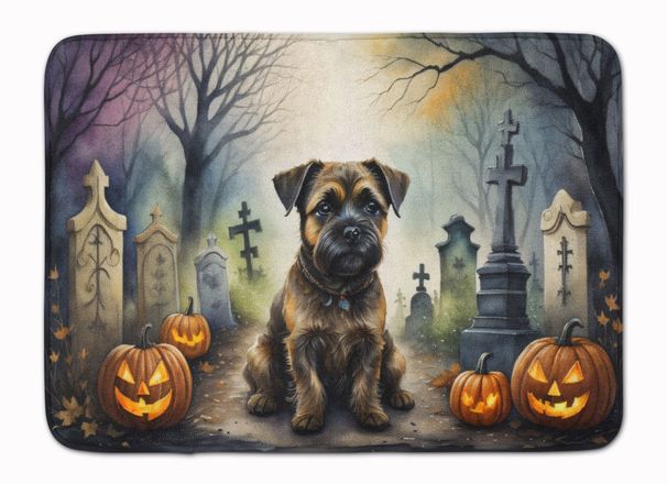 Border Terrier Spooky Halloween Memory Foam Kitchen Mat Machine Washable Anti-Fatigue Mat Cushion Comfort Bath Mat Or Kitchen Rug_maomaolike.com