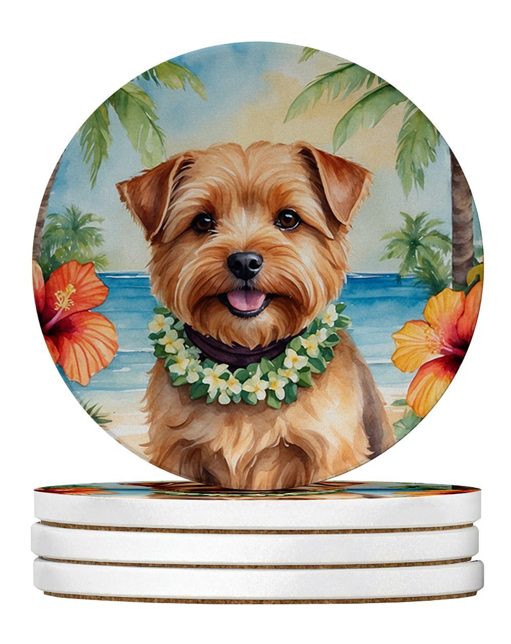 Norfolk Terrier Luau Large Sandstone Coasters Pack Of 4 Absorbent Round Coasters Decor Gifts For Men Or Women, 4 In, Multicolor_maomaolike.com