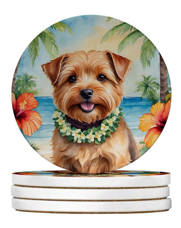 Norfolk Terrier Luau Large Sandstone Coasters Pack Of 4 Absorbent Round Coasters Decor Gifts For Men Or Women, 4 In, Multicolor_maomaolike.com