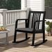 Rocking Chair With Slatted Back And Curved Armrests,with Solid Rubber Wood Linen Fabric High-density Sponge_maomaolike.com