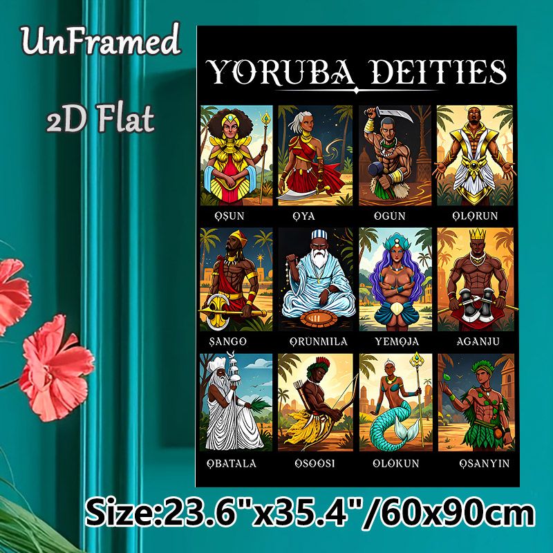 Yoruba Deities Painting Poster, Vibrant Illustrated Poster, Features Diverse Traditional Yoruba Deities, Cultural Artistic Decor Ideal For Home, Study_maomaolike.com