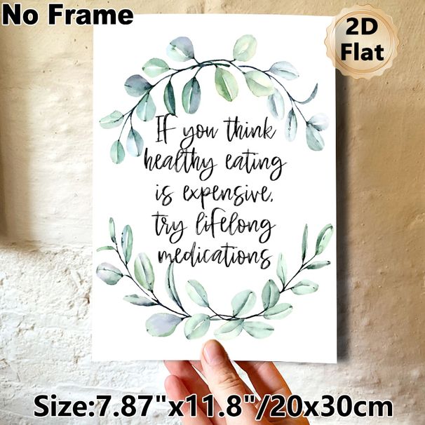 Healthy Eating Inspirational Quote Painting Poster, Soft Watercolor Eucalyptus Wreath With Handwritten Text Poster, Thought-provoking Health Reminder_maomaolike.com