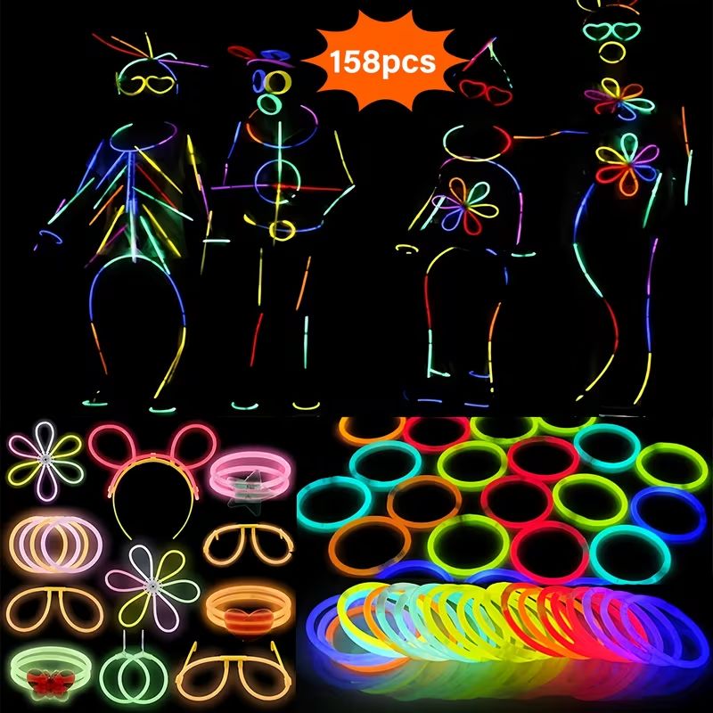 158Pcs Glow Sticks Fluorescent Stick Set, Glow In The Dark,Party Favors For Kids And Adults, Ideal For Birthdays, Weddings, Holidays,Outdoor,Yard Game_maomaolike.com
