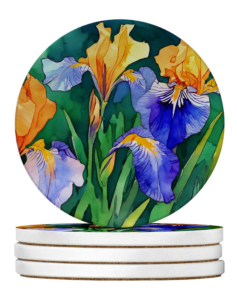 Tennessee Iris In Watercolor Large Sandstone Coasters Pack Of 4 Absorbent Round Coasters Decor Gifts For Men Or Women, 4 In, Multicolor_maomaolike.com
