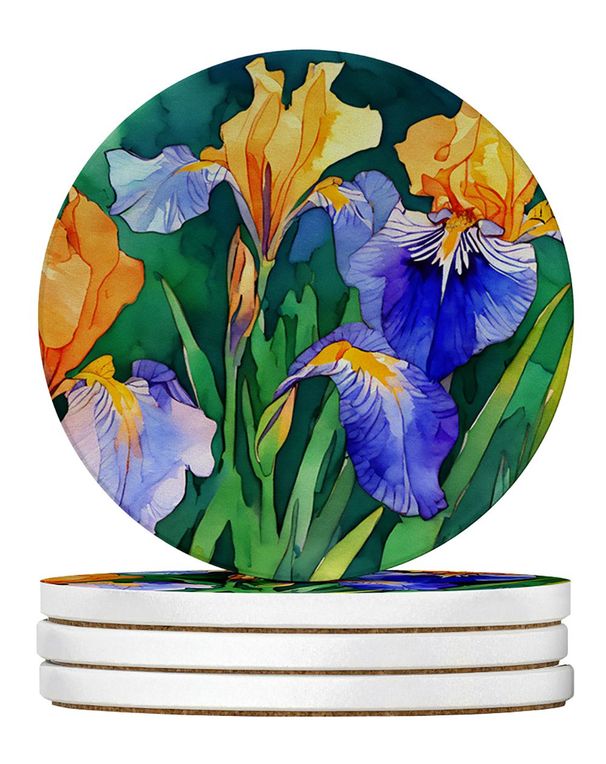 Tennessee Iris In Watercolor Large Sandstone Coasters Pack Of 4 Absorbent Round Coasters Decor Gifts For Men Or Women, 4 In, Multicolor_maomaolike.com