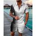 Men's Fashion Casual Suit 3D Printed Zipper Short Sleeve Polo Shirt Shorts 2-Piece Set_maomaolike.com