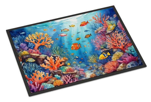 Coral And Fish Doormat Front Door Mat Indoor Outdoor Rugs For Entryway, Non Slip Washable Low Pile, 24H X 36W_maomaolike.com