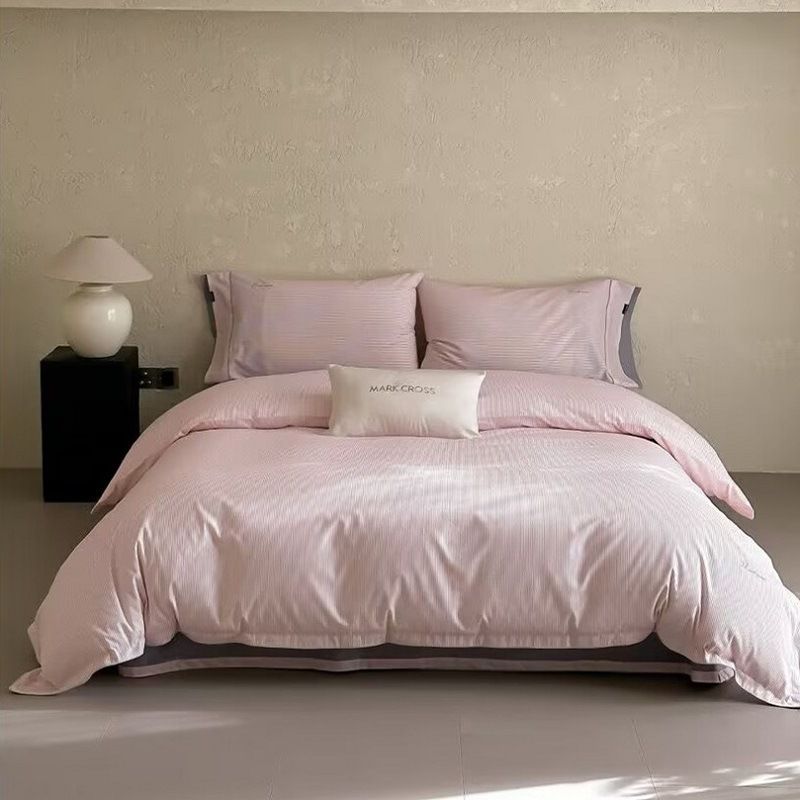 Maroch Spanish Charm Simple Elegant Striped Luxury Silk Bedding Autumn Winter Long Staple Cotton Brushed Four-Piece Set_maomaolike.com