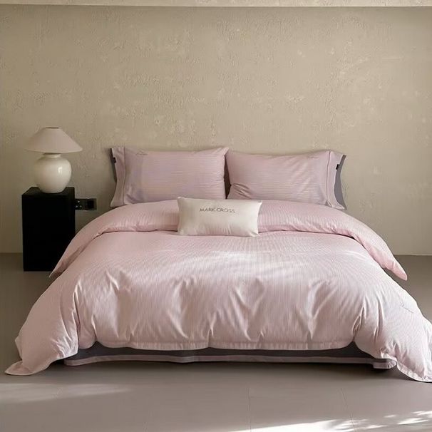 Maroch Spanish Charm Simple Elegant Striped Luxury Silk Bedding Autumn Winter Long Staple Cotton Brushed Four-Piece Set_maomaolike.com