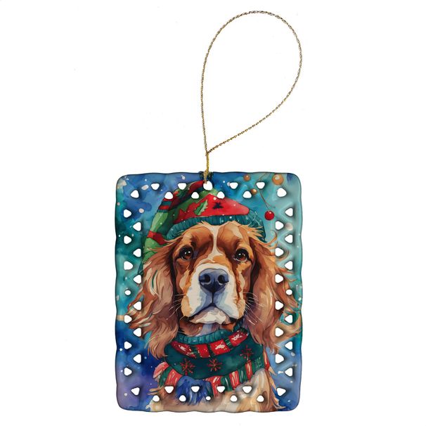 Cavalier Spaniel Christmas Porcelain Ornament Christmas Tree Hanging Decorations For Home Christmas Holiday, Rectangle, Gift, Multicolor_maomaolike.com