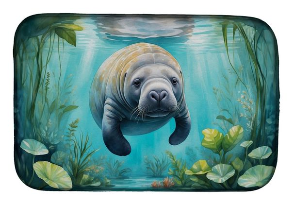 Manatee In A Crystal-Clear Spring Dish Drying Mat Absorbent Dish Drying Mat Pad For Kitchen Counter Dish Drainer Mat For Countertop, 14 X 21", Multicolor_maomaolike.com
